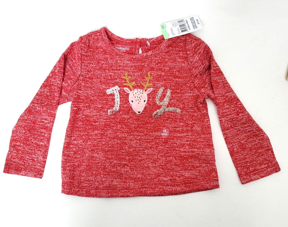 Toughskins Shirt 18M “JOY” Reindeer Static Red Heathered Long Sleeve Top Holiday